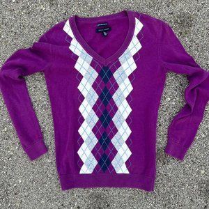 Tommy Hilfiger Checkered Purple Sweater XS